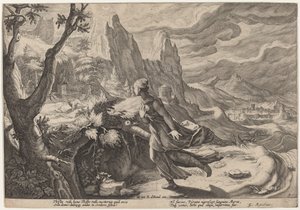 Thisbé effrayée par le lion - Workshop of Hendrick Goltzius, after Hendrick Goltzius