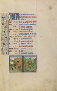 Un homme moissonnant; Signe du zodiaque du Lion - Workshop of Willem Vrelant