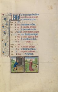 Un homme battant le grain; Signe du zodiaque de la Vierge