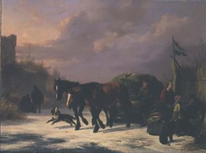 Un traîneau tiré par des chevaux près d