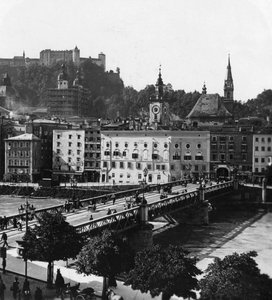 Pont sur la Salzach, Salzbourg, Autriche, vers 1900