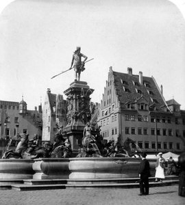 La Fontaine de Neptune, Nuremberg, Allemagne, c. 1900s