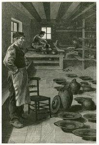 Le potier de Terneuzen, dans son atelier, encombré de vases et de plats (illustration de La Belgique par Camille Lemonnier) - Xavier Mellery