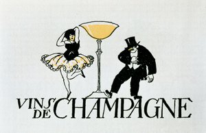 Vignette publicitaire pour les vins de Champagne représentant un couple dansant autour d