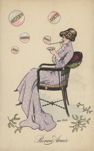 Jolie fille, soufflant des bulles, y compris prospérité, santé, bonheur, espoir et joie - Xavier Sager