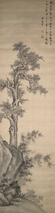 Arbre Wutong, bambou et rocher
