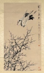 Fleurs de prunier, grue et printemps, dynastie Qing - Xugu