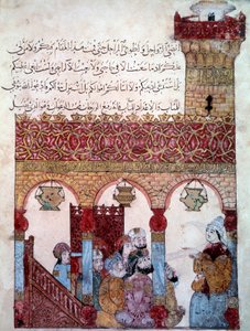 Le navigateur errant Abu-Zayd dans la mosquée de Bassora. Miniature tirée des Maqamat (Séances) d
