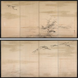 Oies, roseaux et eau - Yamamoto Baiitsu