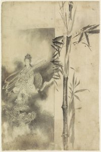 Déesse trônant sur un dragon et une tige de bambou