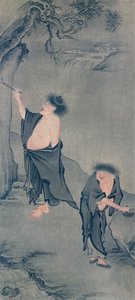 Deux ermites chinois, Han Shan écrivant sur un rocher et Shih Te préparant son encre, d