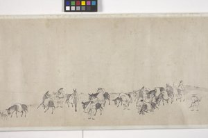 Cent ânes transportant du grain, rouleau à main, vers 1700