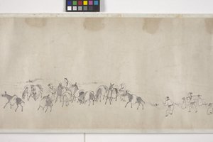 Cent ânes transportant du grain, rouleau à main, vers 1700