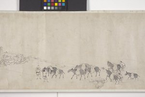 Cent ânes transportant du grain, rouleau à main, vers 1700