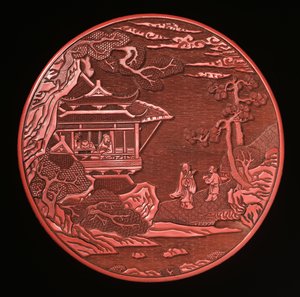 Boîte circulaire en cinabre sculpté avec couvercle (bois laqué)