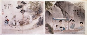 Art coréen : scène de marche et de bateau. Estampes de Sin Yun Bok (ou Hyewon) (né en 1758). 18ème siècle. - Yun bok Sin