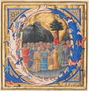 Initiale Q avec une procession d