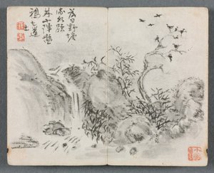 Album miniature avec figures et paysage de cascade, 1822