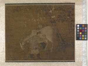 Palefreniers peignant un cheval blanc - Zhao Mengfu Chao Meng Fu or