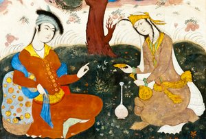 Fresque ; deux amoureux ; miniature persane ; Chehel Sotoun ; Palais des Quarante Piliers ; Ispahan ; Iran ; Asie