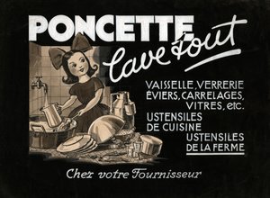 Fille faisant la vaisselle, vers 1930 - . .