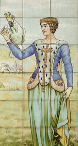 Vue intérieure, panneau de carreaux, peintre Furcy Ernest Tondeur, exécutant Boch Frères La Louvière - . .