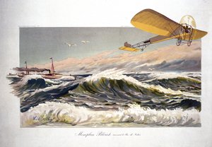 Louis Blériot (1872-1936), aviateur français, traversant la Manche le 25 juillet 1909, à bord de son monoplan "Blériot XI"