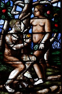 Cathédrale de Milan. Vitrail. Adam et Ève. Jardin d