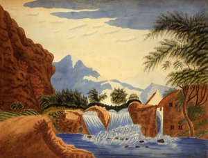 Scène de montagne et roue à eau, vers 1820-70 - . .