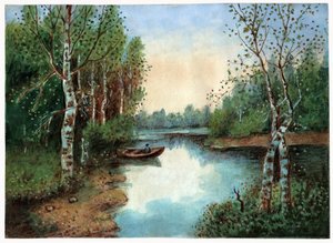 Étang avec un bateau