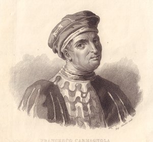 Portrait du chef militaire italien Francesco da Bussone, également connu sous le nom de Carmagnola (1380-1432), gravure sur cuivre par E Silvestri d