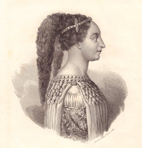 Portrait de la noble italienne Isotta degli Atti (circa 1432-1474), gravure sur cuivre par Caterina Piotti-Pirola