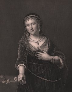 Portrait de Saskia van Uylenburgh (1612-1642), épouse de Rembrandt, gravure par Daniel John Pound d