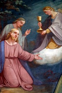 Église de Rumilly. Peinture murale. Jésus priant dans le jardin de Gethsémani après la Dernière Cène. France. - . .