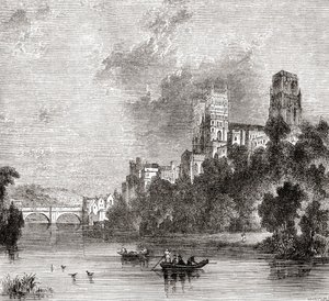Vue de Durham et de la cathédrale, vue de la rivière Wear, Durham, Angleterre