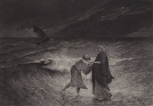 Jésus et Saint Pierre sur la mer - after Albert Robida