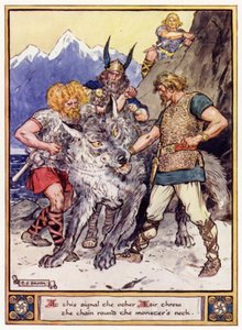 À ce signal, les autres Ases jetèrent la chaîne autour du cou du monstre - after Charles Edmund Brock