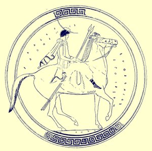 Garçon à cheval, illustration des Peintures de vases grecs par J. E. Harrison et D. S. MacColl, publié en 1894 - after English School