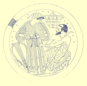Intérieur de Cylix par Euphronios, illustration des Peintures de vases grecs par J. E. Harrison et D. S. MacColl, publié en 1894 - after English School