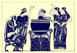 Médée faisant bouillir le bélier, illustration des Peintures de vases grecs par J. E. Harrison et D. S. MacColl, publié en 1894