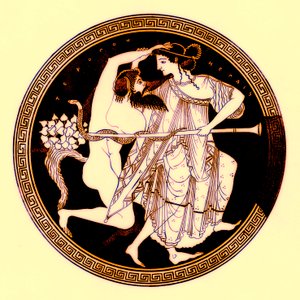 Satyre et Ménade, illustration des Peintures de vases grecs par J. E. Harrison et D. S. MacColl, publié en 1894