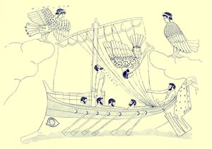 Ulysse et les Sirènes, illustration des Peintures de vases grecs par J. E. Harrison et D. S. MacColl, publié en 1894