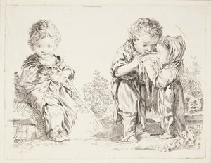 Enfant assis sur une motte de terre et Les petits buveurs de lait - after Francois Boucher