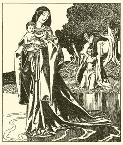 La Dame Nymue emporte Launcelot dans le lac - after Howard Pyle