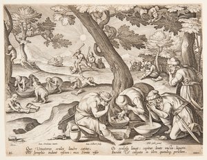 Singes imitant des chasseurs - after Jan van der Straet, called Stradanus