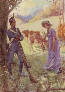 Laura Secord passant les sentinelles américaines en conduisant une vache - after Joseph Ratcliffe Skelton