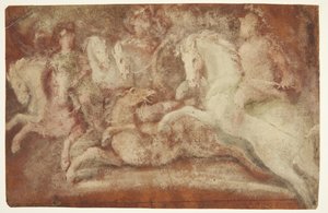 Scène de bataille avec chevaux et deux cavaliers - after Lambert van Haven