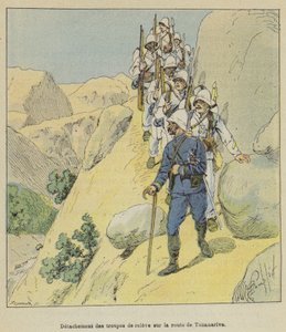Détachement des troupes de relève sur la route de Tananarive - after Louis Charles Bombled