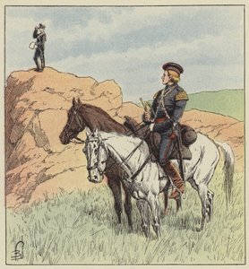 Officier de cosaques en reconnaissance devant Ping-Yang - after Louis Charles Bombled