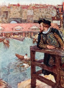 Shakespeare regarde les moulins à eau sous le pont de Londres - after William Hatherell